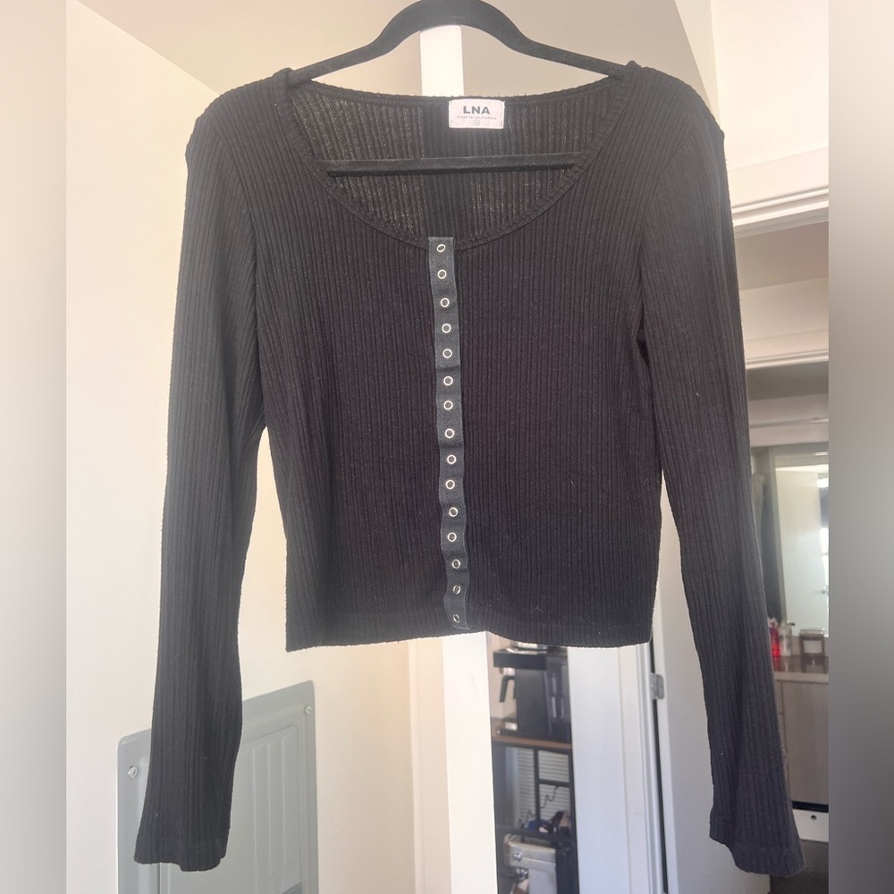 LNA Black Ribbed Button-Up Top Sz Small